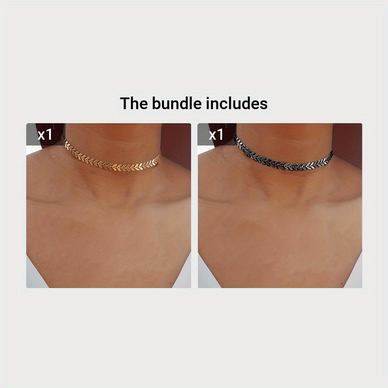 Choker Necklace Women Two Layers Necklaces Gold Color Fishbone