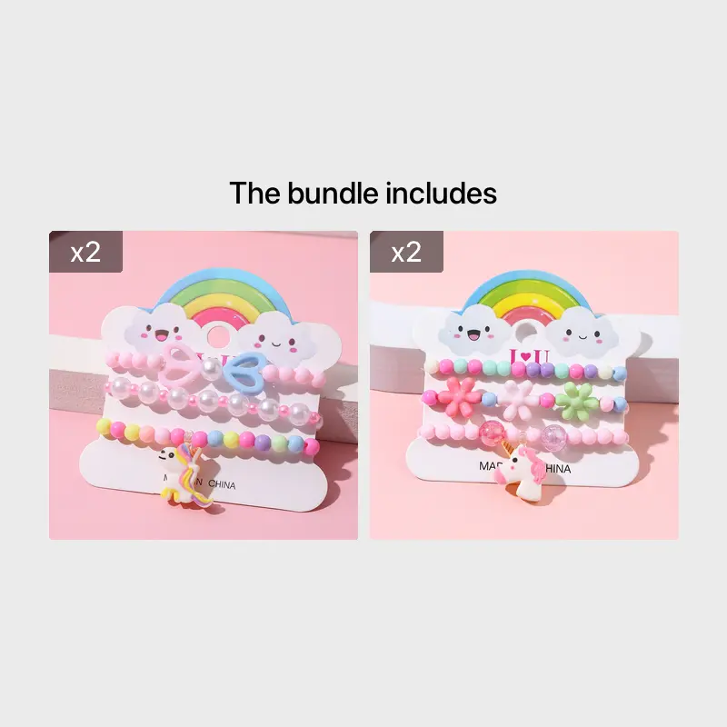 3pcs Girl Unicorn Pendant Multi-Colored Beaded Bracelet Set for Children,Temu