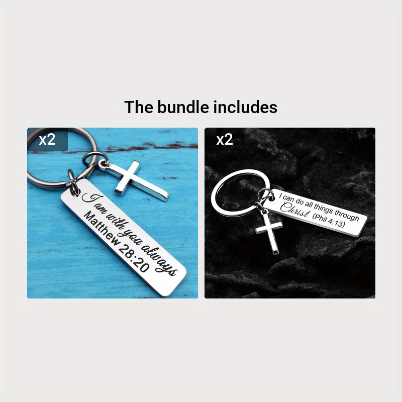 HisAndHersCraftsTX Cross Keychain, Christian Keychain, Backpack Charms, Leather Key Chain, Personalized Minimalist Religious Bag Tag Key Ring Holder Keychain