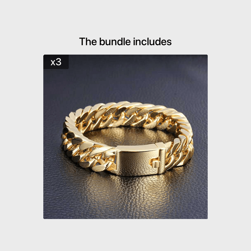 Men's Golden Plated 10mm Alloy Double Buckle Bracelet