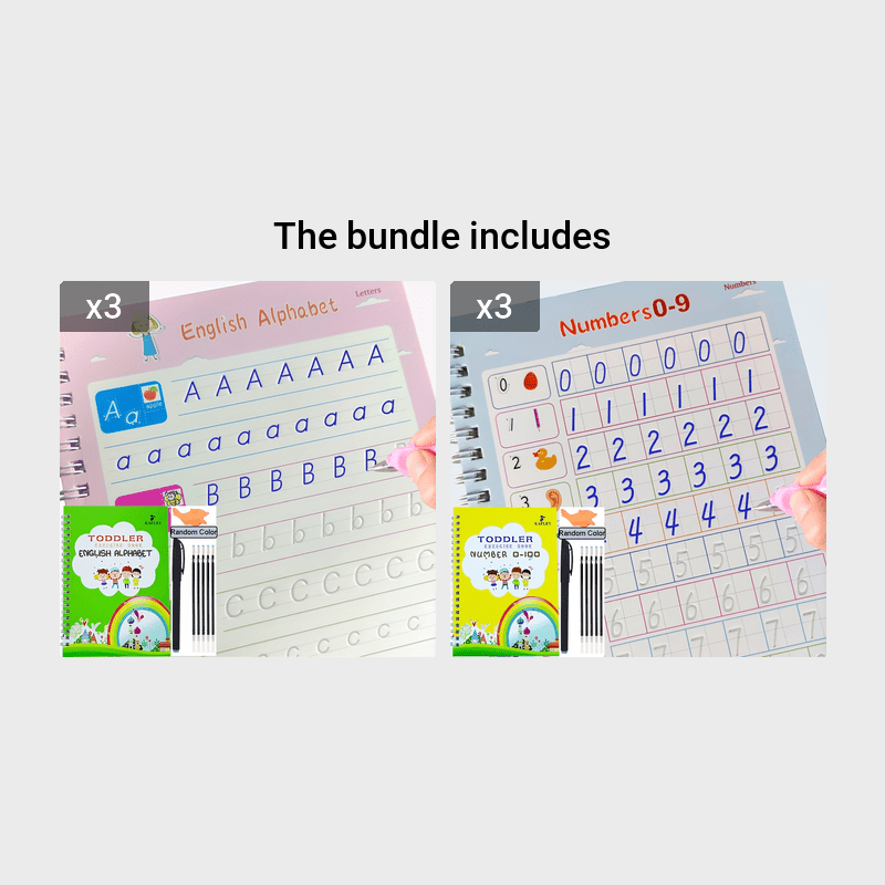 130mm*190mm 4 books French+1pen reusable 3D Groove 3-6 years old Children  Book Learning Calligraphy Copybook Letter Numbers Math Drawing Writing  Exercise Books Notebooks Handwriting Textbook Learning Math Book Writing  For Kids Toys