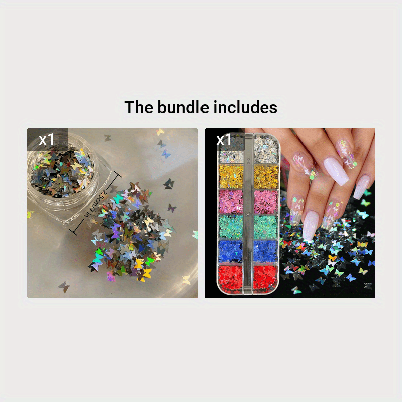 Nail Art Glitter Sequins Nail Art Supplies 12 Grids Holographic Laser  Silver Nail Decals 3D Butterfly Mickey Mouse Letter Heart Nail Art Stickers  for Acrylic Nails Decorations Accessories Manicure 