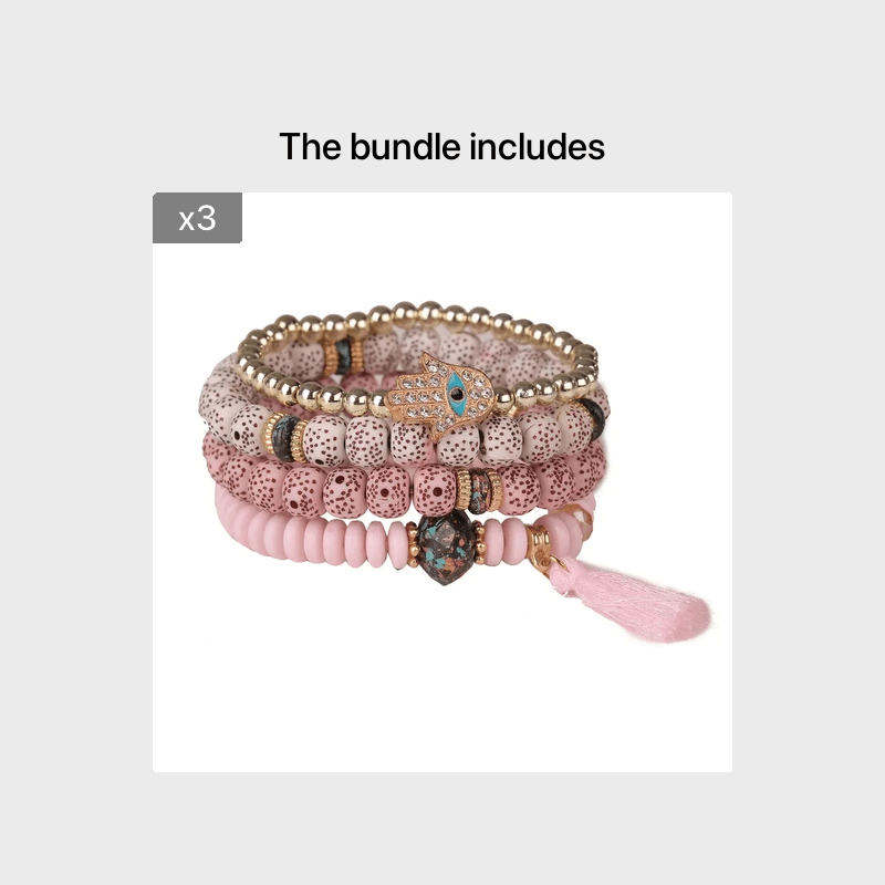 Tassel Palm Eye Pendant Layered Bracelet Ethnic Boho Bangle