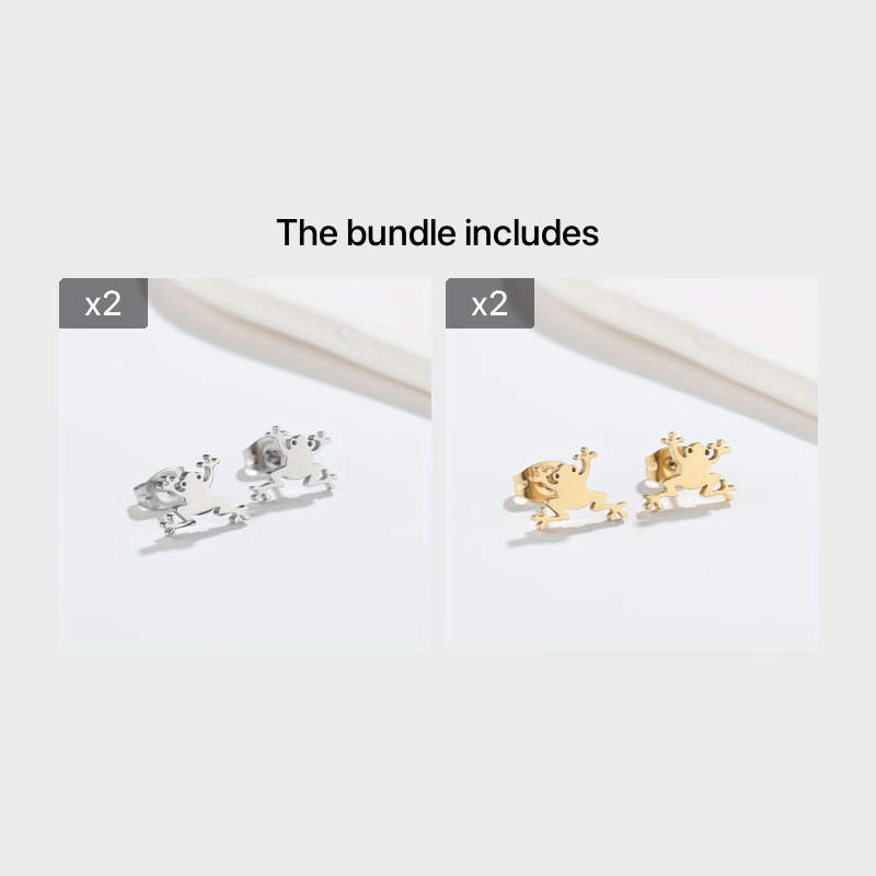 2pcs Men's Stainless Steel Frog Ear Stud Earrings