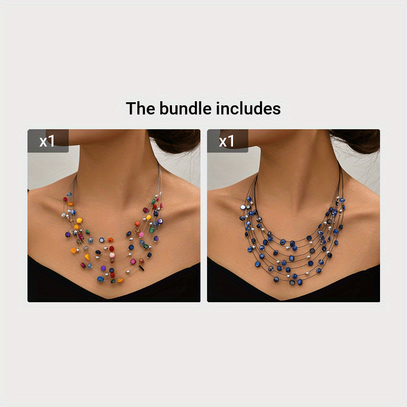 Multi-Layer Boho Shell Beaded Necklace Colorful Crystal Strand With Bead  Decor Statement Collars Necklace For Women