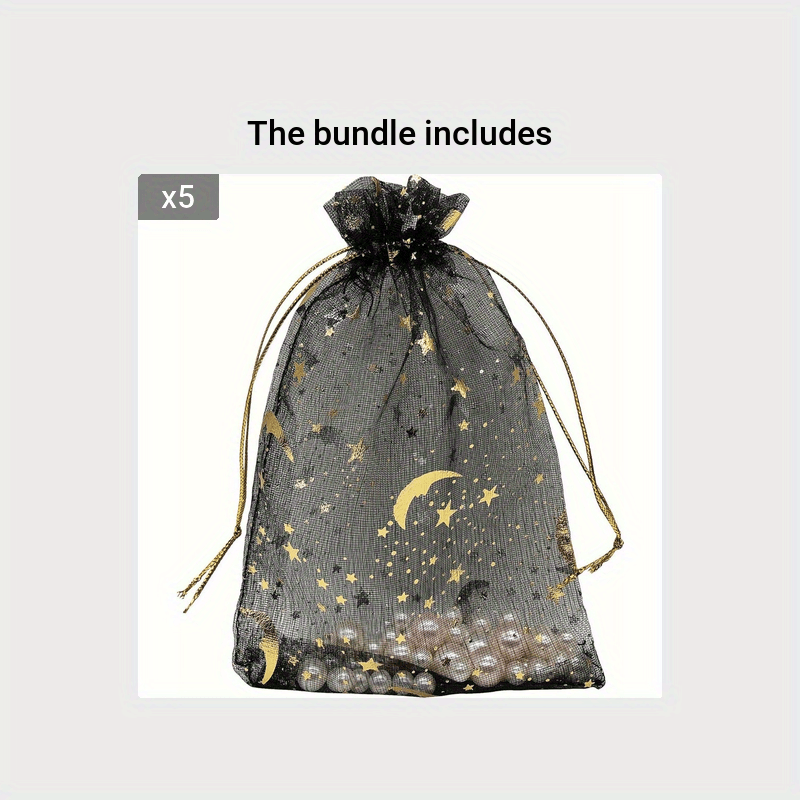 10 Pcs 4 x 6 Inch Black Organza Jewelry Gift Bag, small bags for jewelry  small gift bags Moon Star Drawstring Candy Bag for Wedding Party
