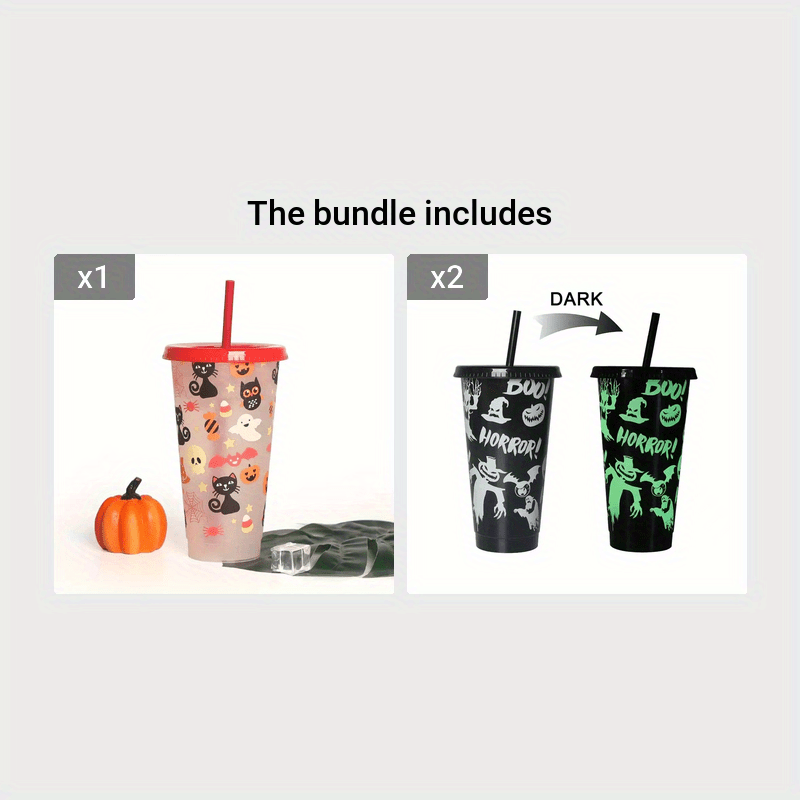 Color Changing Cute Water Cup, Temperature Sensitive Straw Water Cup With  Lid, Reusable Ice Drinking Cups For Halloween, Christmas Gift - Temu