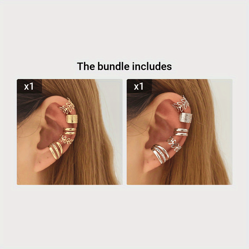 Mixed Metal Leaf & Branch Ear Cuff Set, Matte Finish, Variety Cuff Earrings
