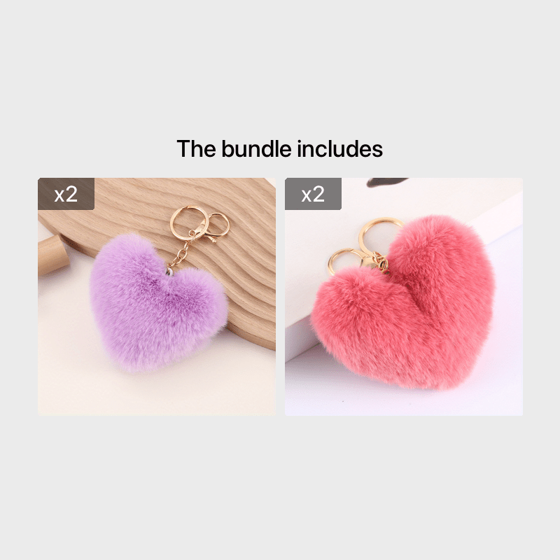 pom pom keychain bulk Gifts for Women Soft Heart Shape Pompon Fake Rabbit  Key Chain Ball Car Bag Accessories Key Ring