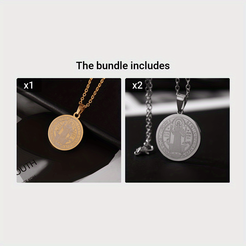 Hip Hop Circle Pendant Necklace Men's Stainless Steel Saint - Temu