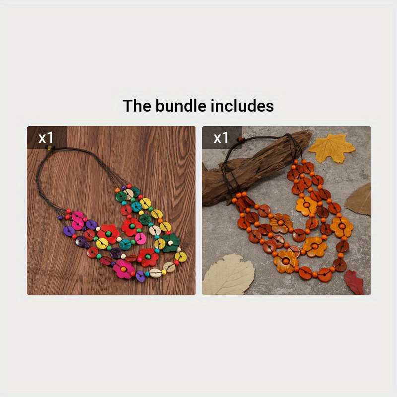 Boho Coconut Shell Flower Wooden Beaded Necklace