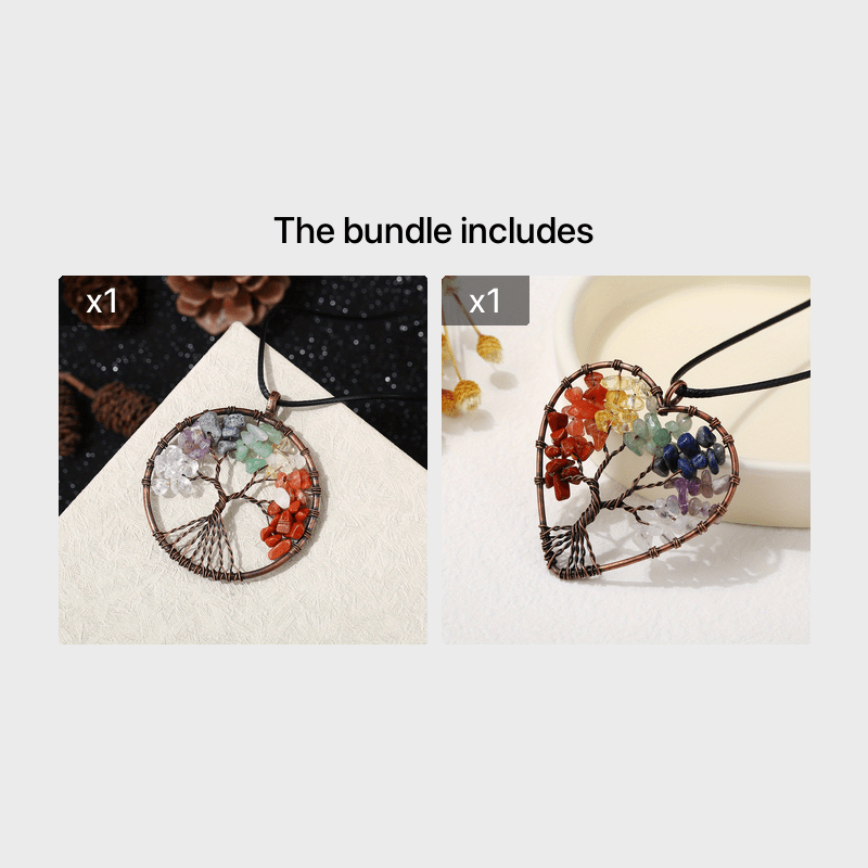 50MM Natural Crystal Stone Pendant Tree Shape Copper Frame Necklace Gift
