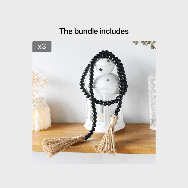 57in Wood Bead Garland with Tassels Farmhouse Beads Decor Natural, Wooden  Prayer