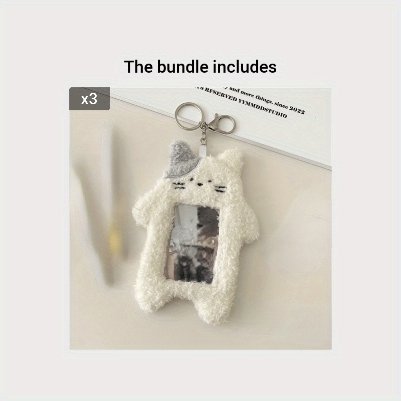 Cute Plush Kpop Photocard Holder with Keychain Cartoon Cat Dog