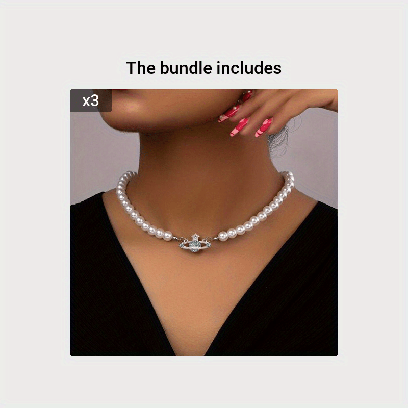 Vintage Handmade Baroque Faux Pearl Necklace Clavicle Chain Accessories For  Women