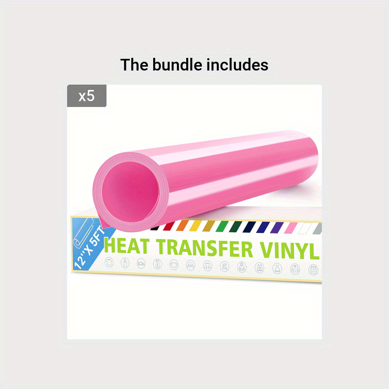 HTV - Pink Heat Transfer Vinyl 12"x5ft, Neon Pink HTV Roll for