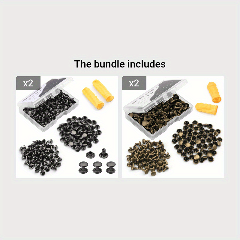 480/360/240pcs Leather Rivets Double Cap Rivet Tubular Metal Studs with  Punch Pliers Fixing Set for DIY Leather Craft Rivets Rep