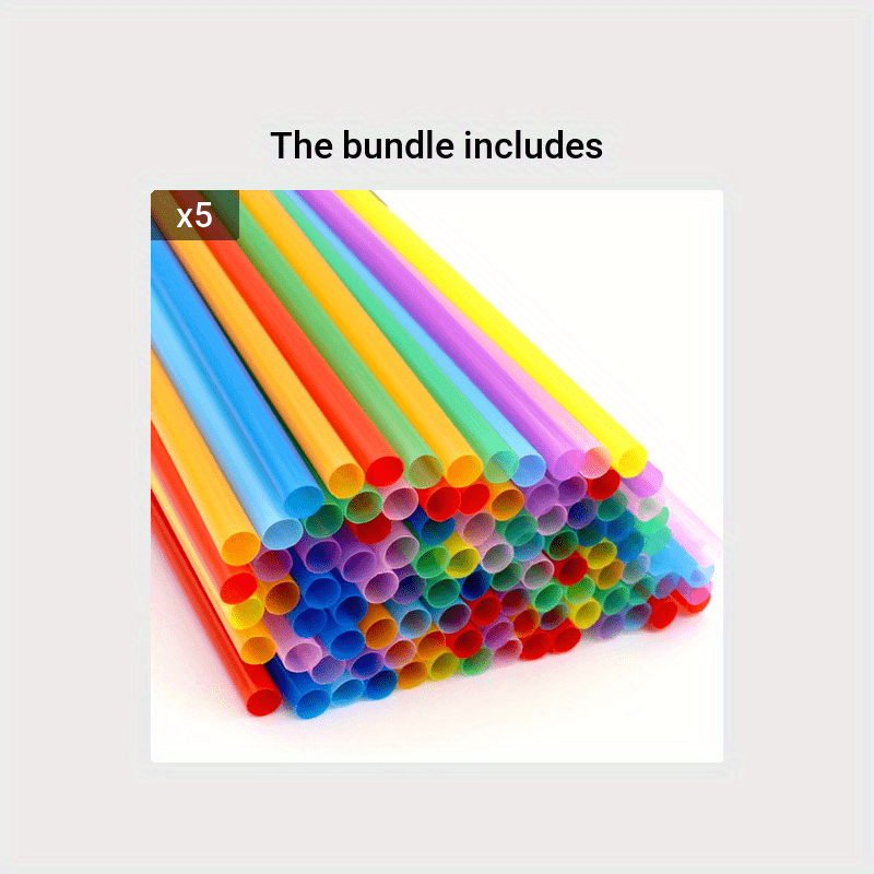 17 Long Flexible Neon Straws - Assorted Colors - Pack of 200