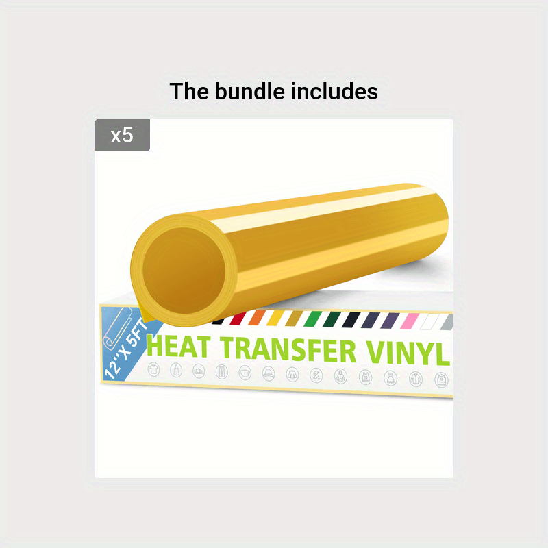 Yellow HTV Heat Transfer Vinyl 12 x 5FT Iron on Heat Press Yellow Vinyl  Roll for Cricut & Heat Press Machine,Perfect for T Shirts & Other Fabric  DIY(Yellow) 