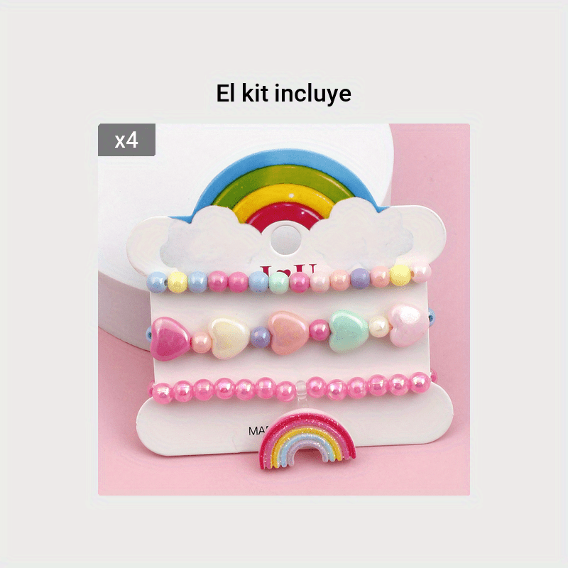 3 Unidades De Pulseras De Cuentas Coloridas Con Dije De Unicornio, Arcoíris  Y Flor De Dibujos Animados Lindos, Accesorios Decorativos Como Regalo Para