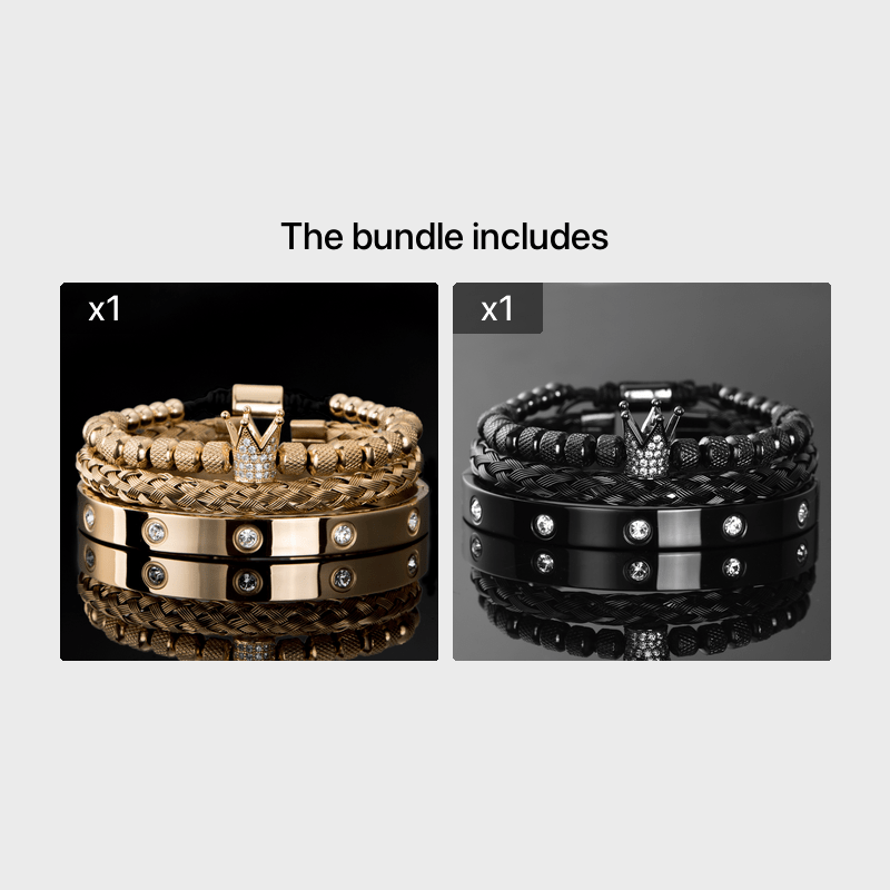 Men's Micro Pave CZ Round Beads Crown Bangle Bracelet