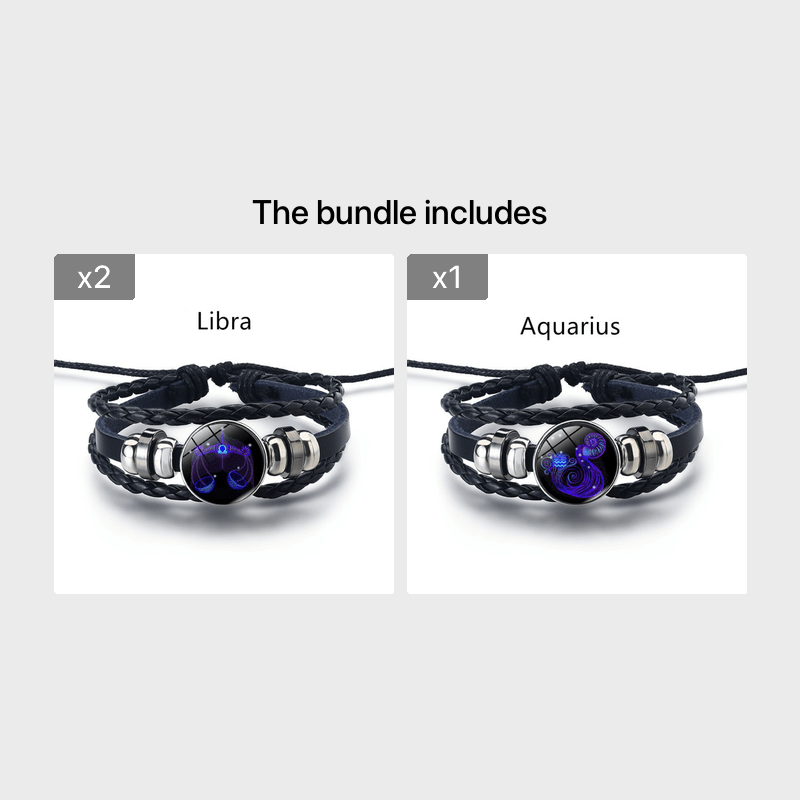 12 Constellation Leather String Bracelet Couple Jewelry