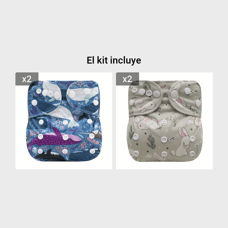Pañales de tela ajustables reutilizables para bebés, pañales de tela  lavables, bolsillo de tela para bebés recién nacidos y niñas (4 piezas,  insertos