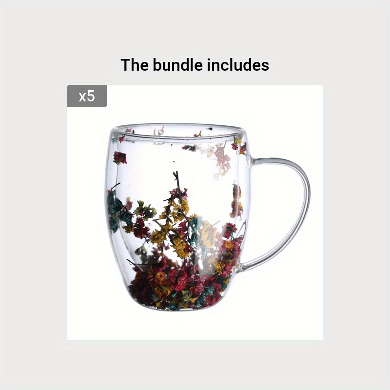 Acheter Tasse en verre à Double paroi, 1 pièce, avec fleurs sèches,  escargot de mer, conques, garnitures scintillantes