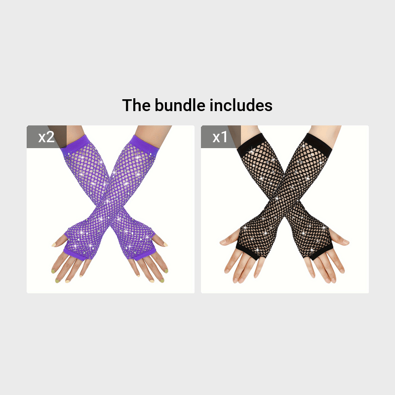 2pcs Rhinestone Party Mesh Net Elastic Gloves