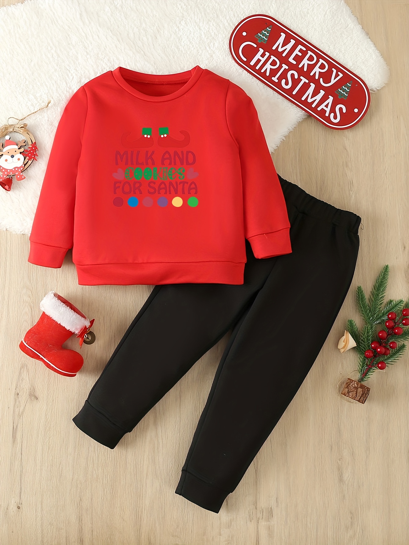 Conjunto De 2 Uds Con Parches De Alce Para Niñas Pequeñas, Conjunto De  Pantalones Y Top A Rayas, Ropa Para Niños Para Primavera Otoño Navidad