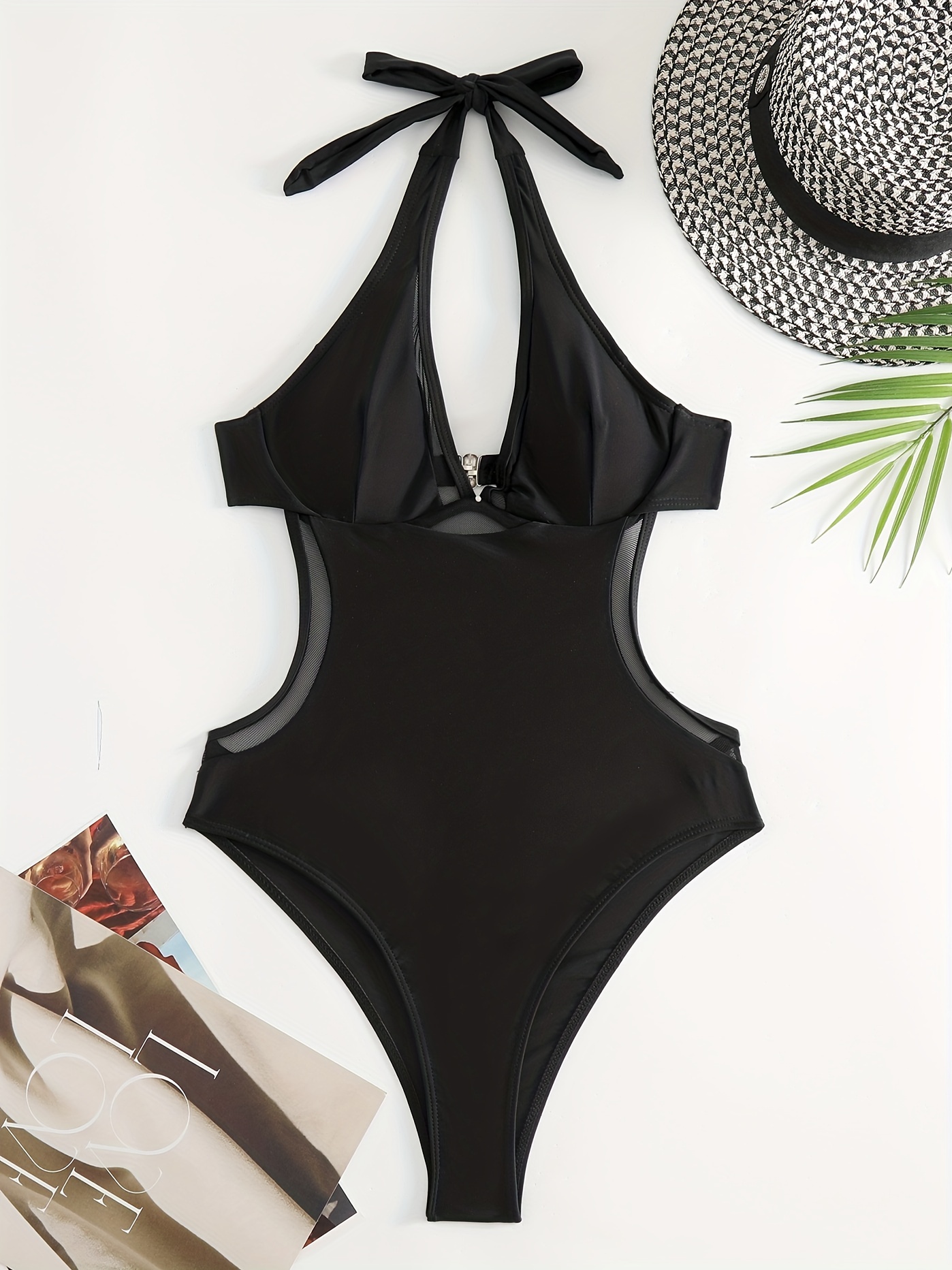 Cut Out Halter One Piece Swimsuit - Temu