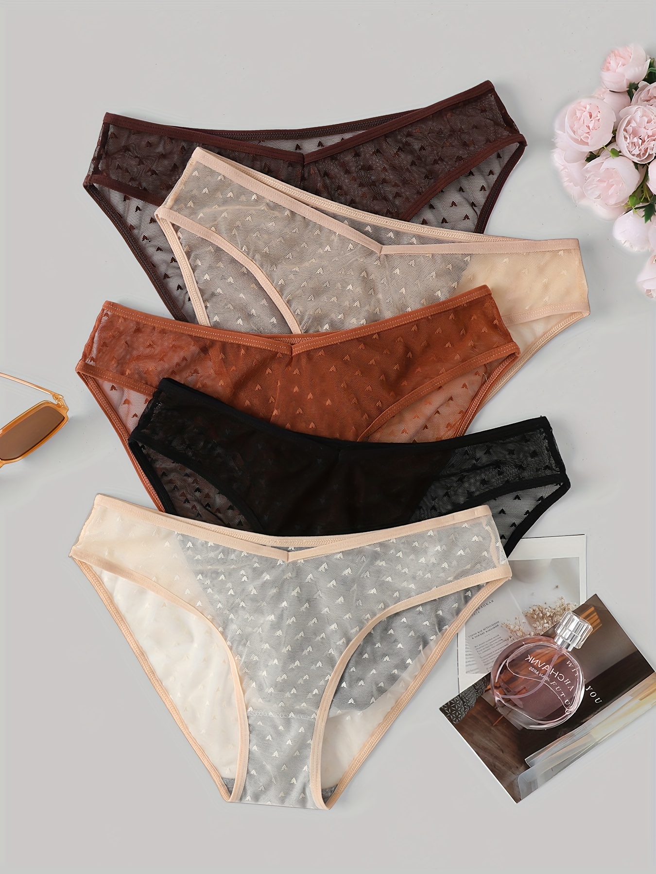 Lace Stitching Briefs Sexy High Waist Floral Lace Mesh - Temu