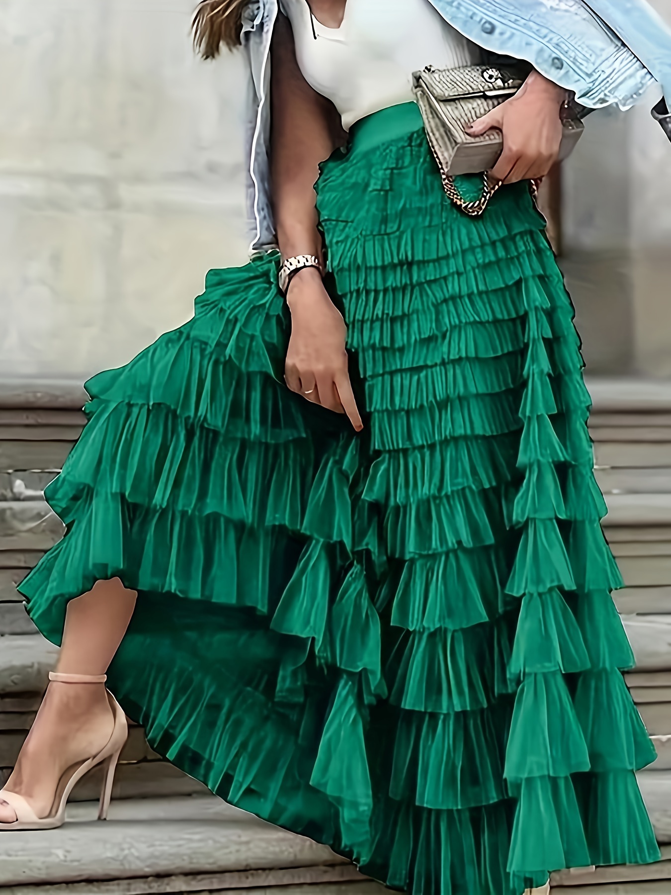 Solid Layered Mesh Skirt, Versatile Skirt For Spring & Fall, Women's  Clothing