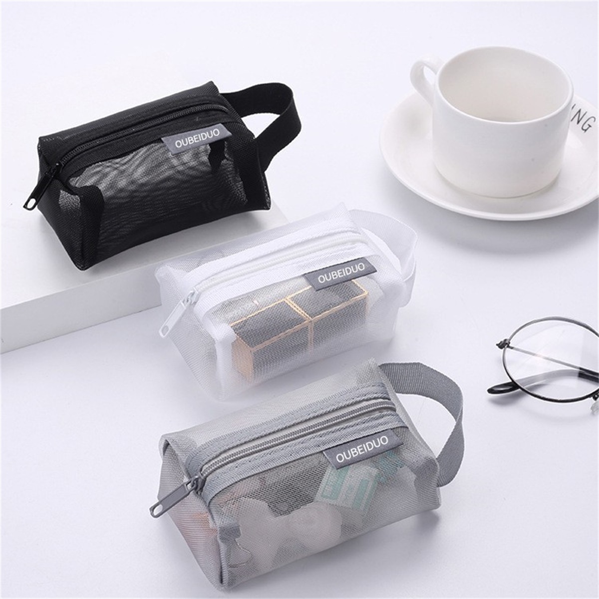 HRX Package Nylon Mesh Cosmetic Zipper Bags, 6PCS Black Makeup Pouches Pen Pencil  Organizer Case for Travel Purse Diaper Bag (A5 x 3pcs, A6 x 3pcs) A5,A6  Black