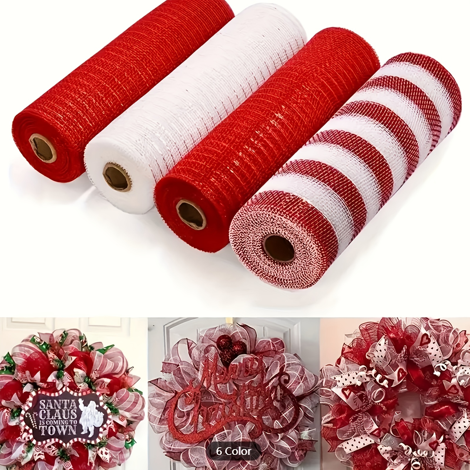 Cinta con cable para el día de San Valentín, 2.5 pulgadas, 10 yardas, color  rojo y blanco, con purpurina, cintas decorativas con borde con alambre