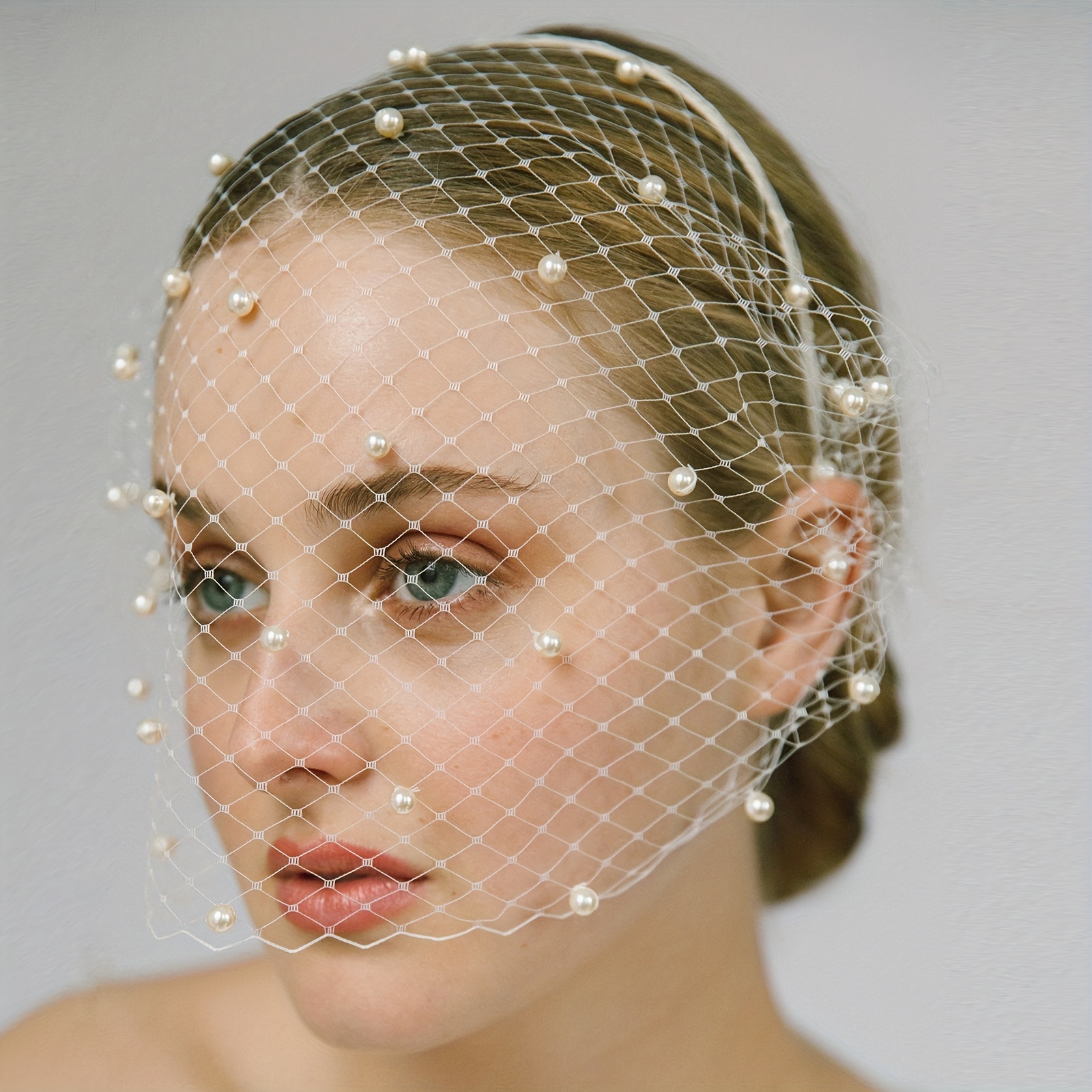 Faux Pearls Birdcage Veil Metal Net Headband Bridal Hair - Temu