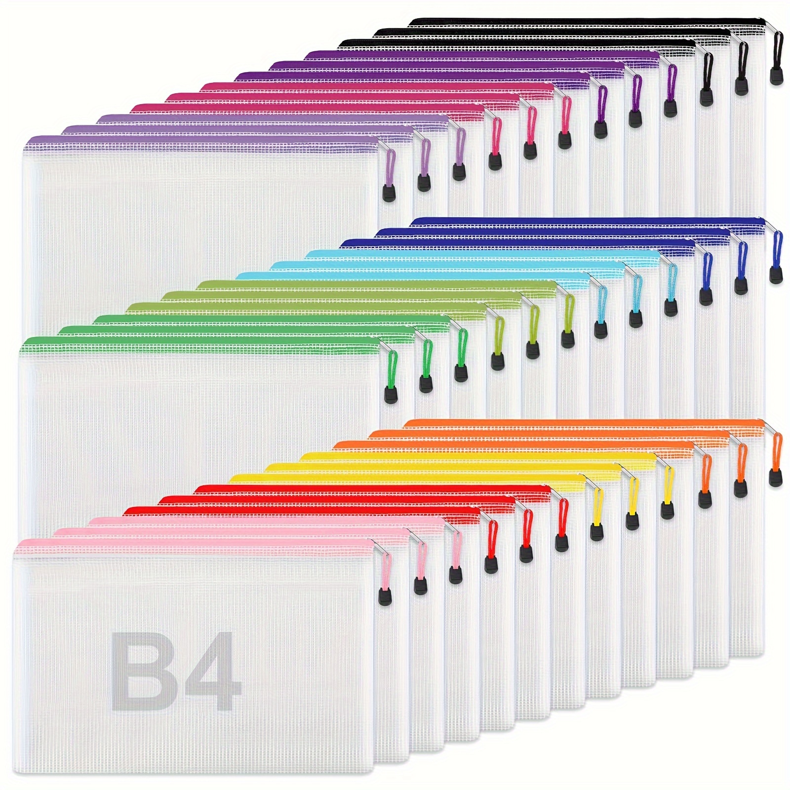EOOUT 24pcs Zipper Pencil Pouch, Waterproof Zipper File Bag Pen Case, for Office Supplies, Travel Accessories and Cosmetics, 12 Colors