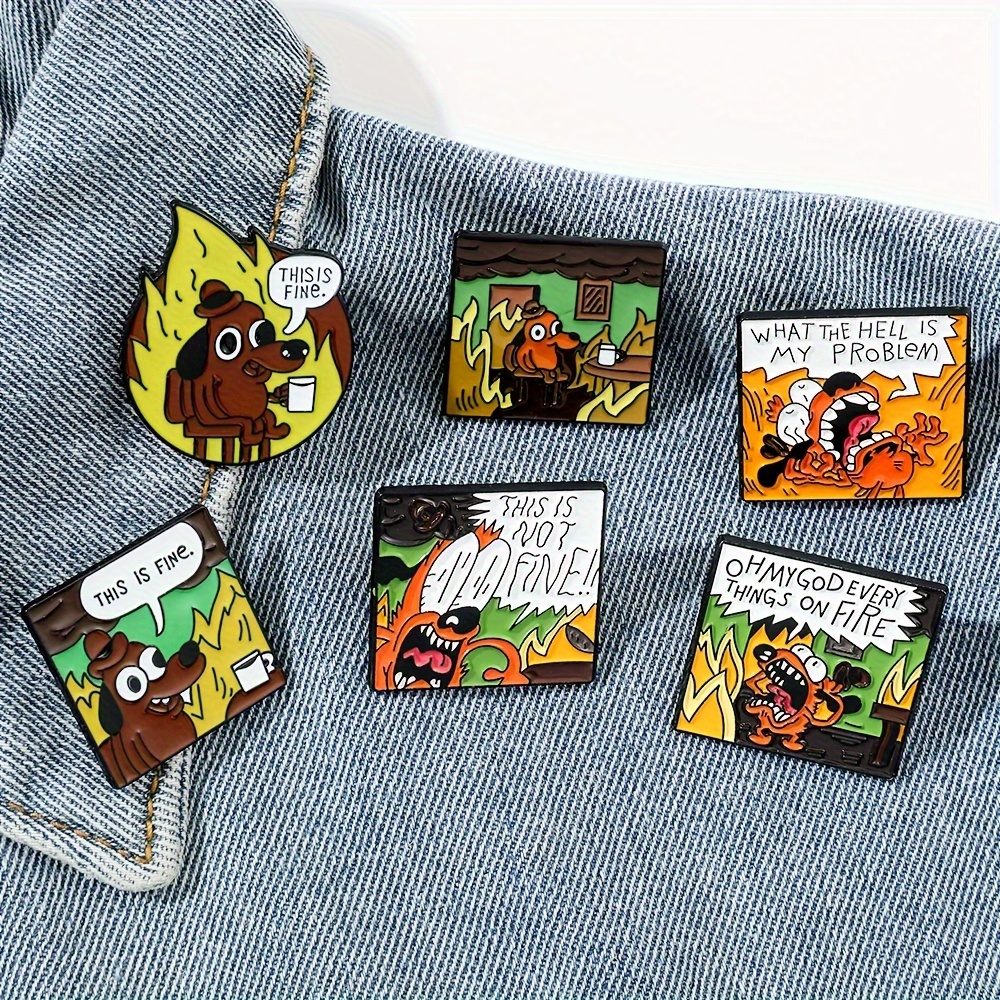 cute And Quirky this Is Fine Dog Cartoon Brooch Perfect - Temu