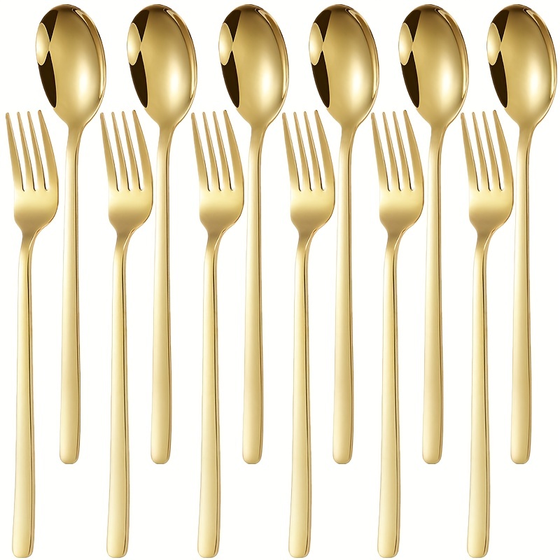 4pcs Relief Metal Cutlery Set, Gold Stainless Steel Flatware For Dining  Room