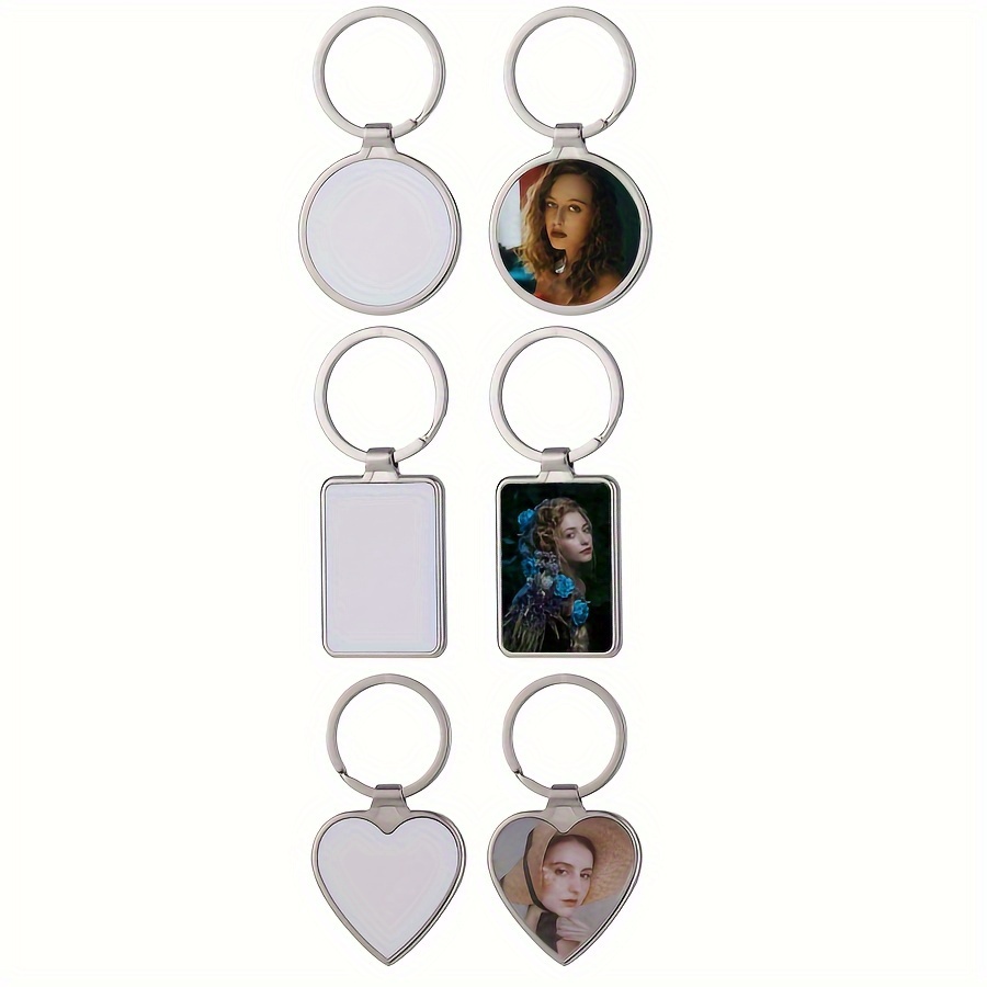 1pc Car Hanging Ornament Keychain Heart Rearview Mirror Pendant with Sublimation Blank Heat Transfer Photo Frame Key Chain Ring Christmas Gifts,Temu