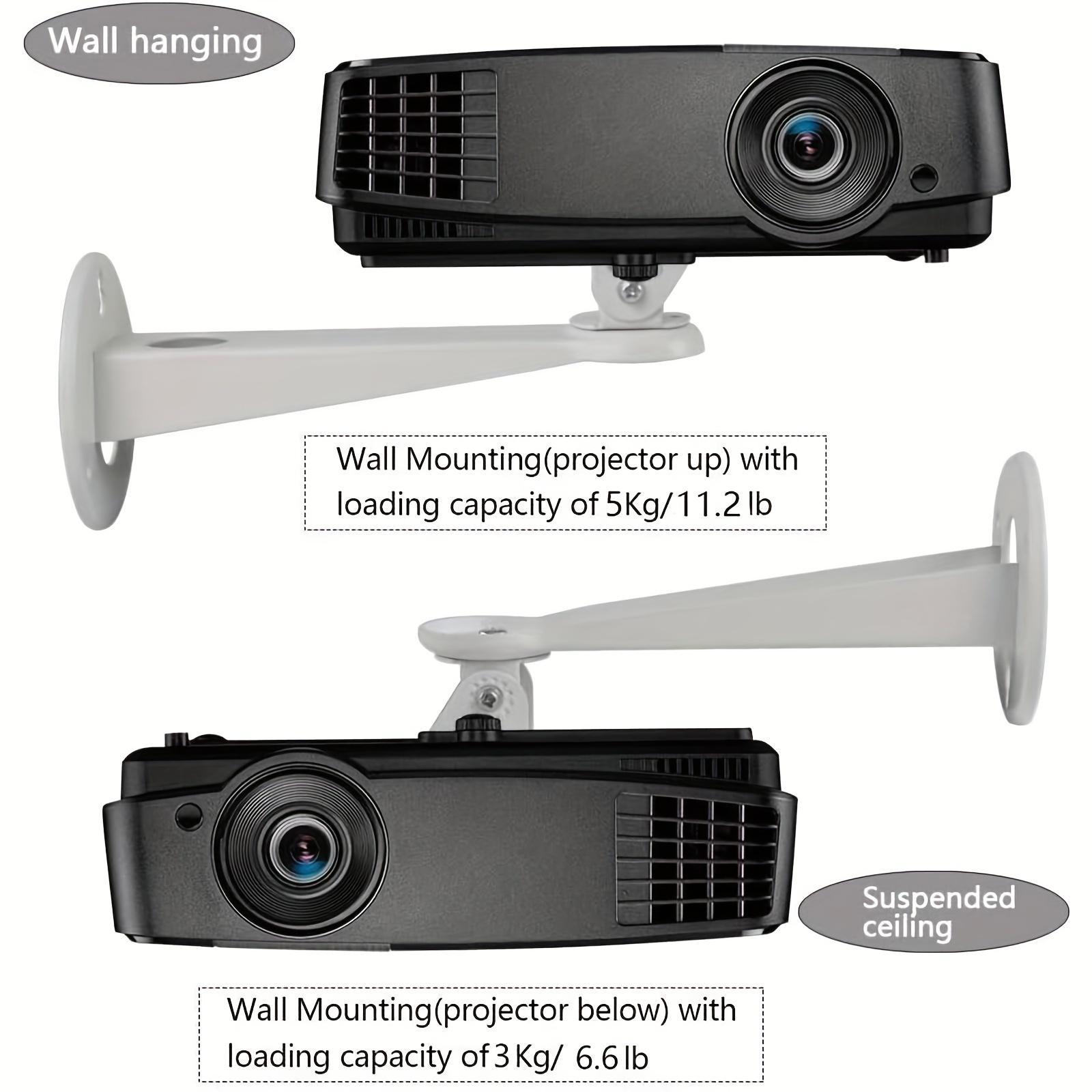 Drsn Soporte de pared para mini proyector, rotación de 360°, ángulo  ajustable, capacidad de carga de 6.6 libras, color negro