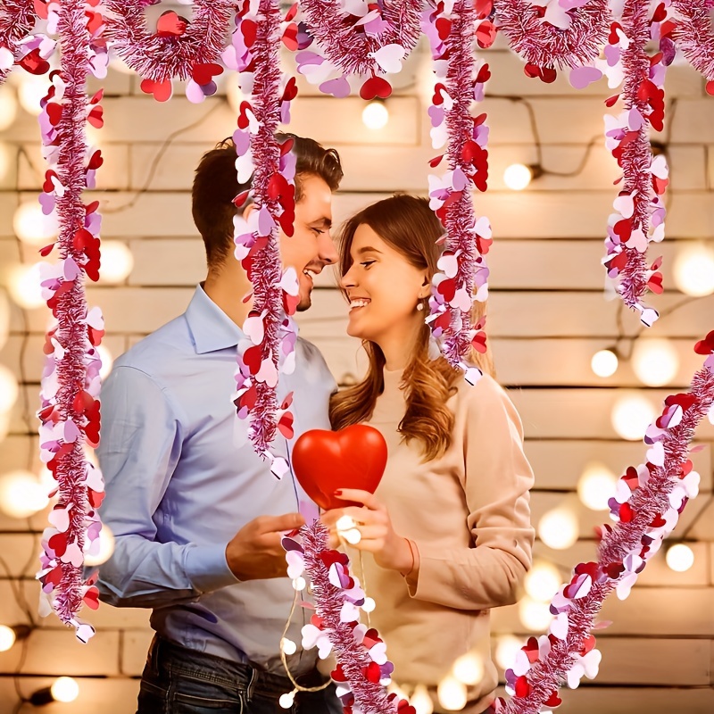 Valentines Day Decor-Red Pink Felt Heart Wood Beads Garland for Valentines  Decor