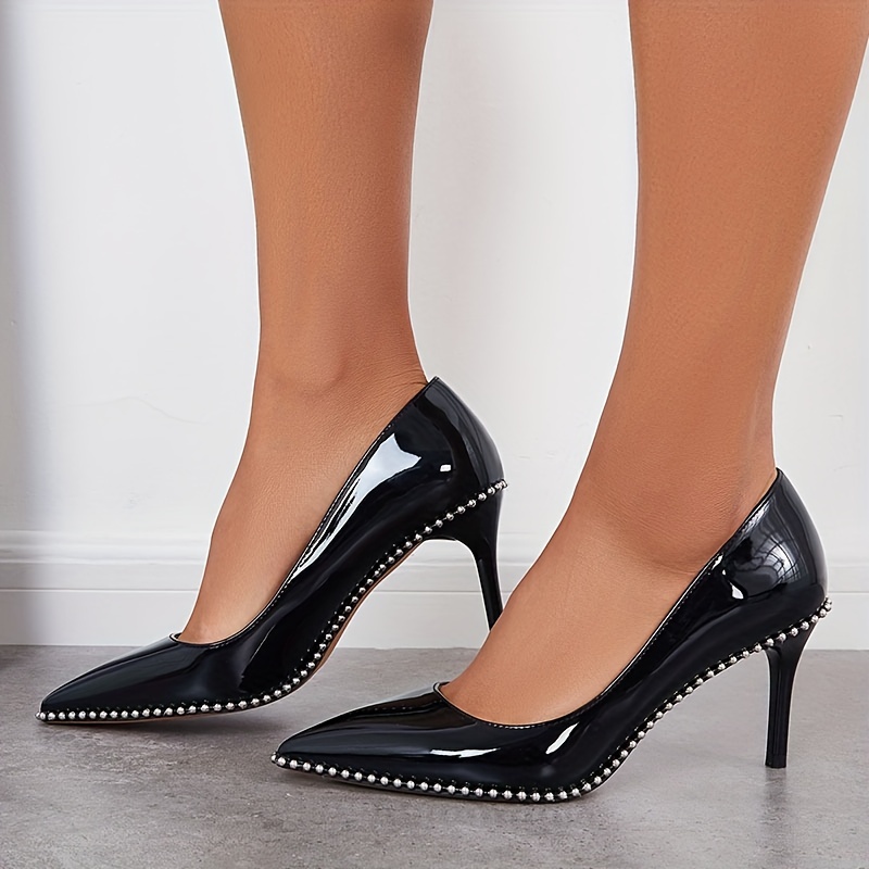 Pointed Toe Stiletto Heeled Pumps Women Black High Heels - Temu