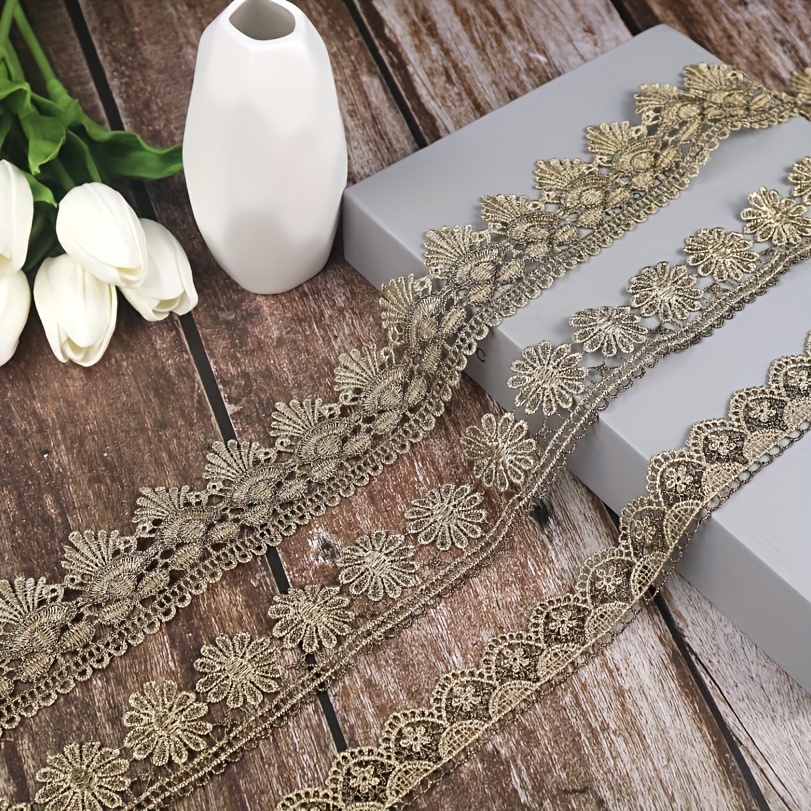 Gold Lace Trim, Vintage Gold Flower Lace Ribbon, Metallic Lace Ribbon,  Embroidery Lace Trim for Sewing DIY Decorative Crafts, Width 1.5Inch 4.5  Yards