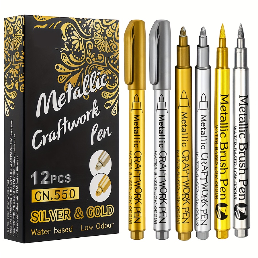 OIAGLH 2Set Acrylic Paint Pens - Gold,Silver And Rose Gold Paint Pens,  Metallic Marker Pens ,Water-Based Metallic Paint Pen Set 