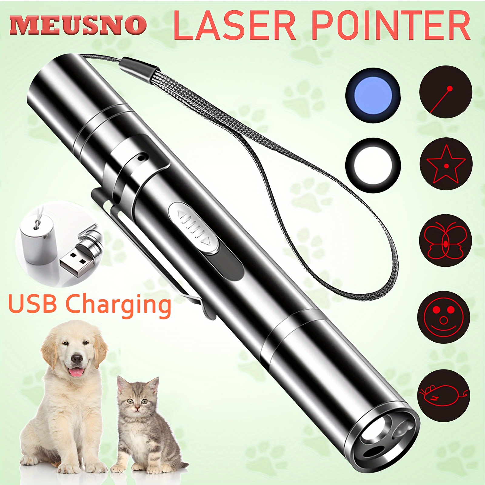 Puntero Laser Rojo + Linterna Llavero Juguete Mascotas Gato