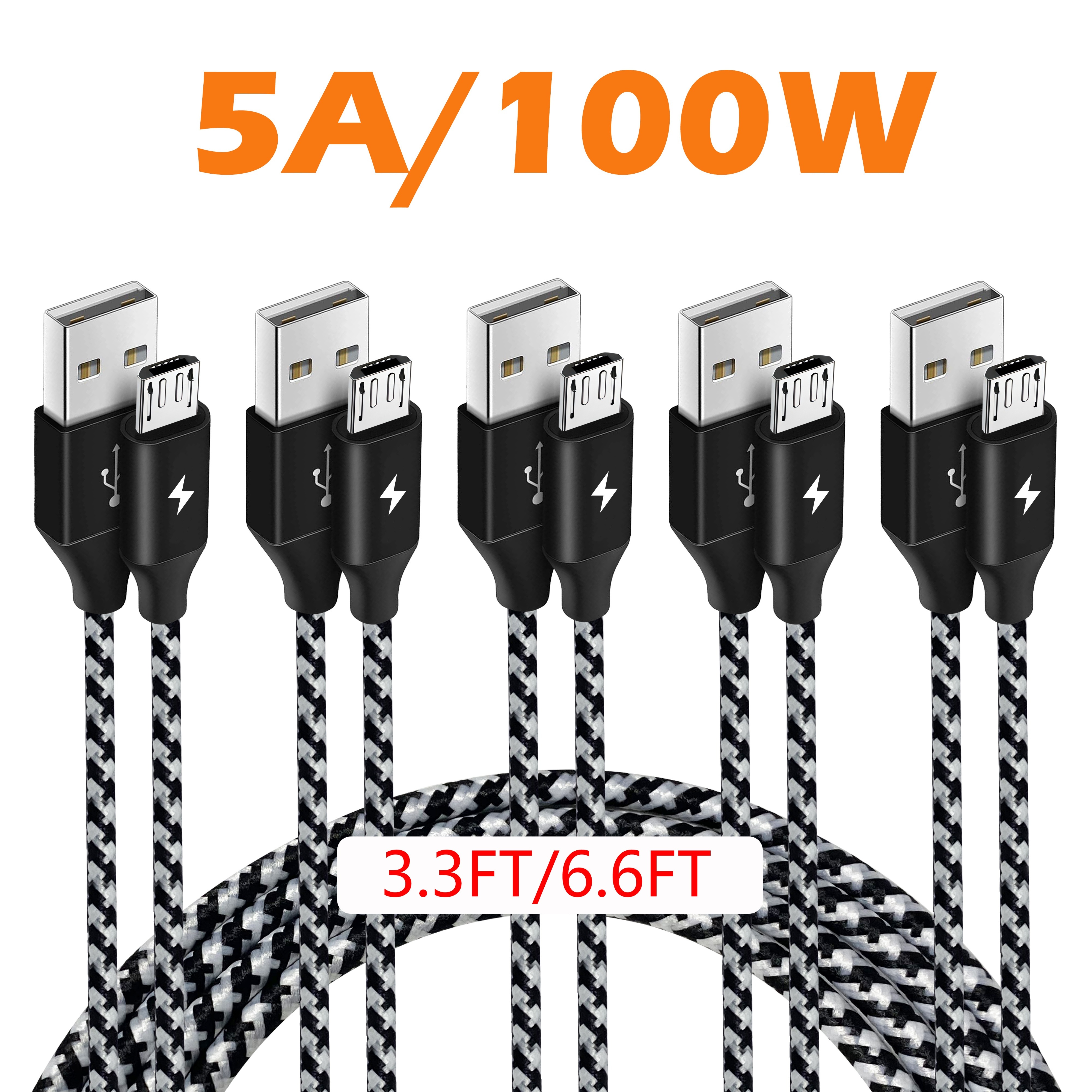 RAMPOW Micro USB Cable [6.6ft] Long Android Charger Cord - QC 3.0 Fast  Charge & Sync - Nylon Braided Fast Charger 2.4A for Samsung Galaxy  S5/S6/S7