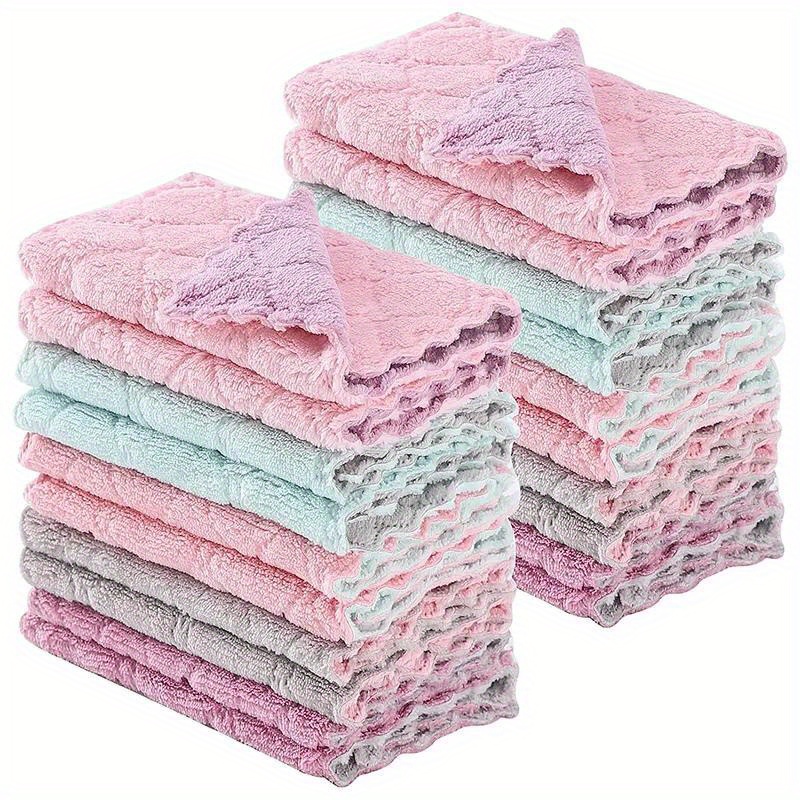 Damaskeen Wash Cloths, Coral Fleece Microfiber Dish Towels, Soft
