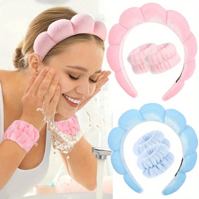 9PCS Coral Headband for Washing Face with Wristband Kit,Bowknot Makeup  Headband for Women Girls, Super Soft Spa Headband with Wristband for Face