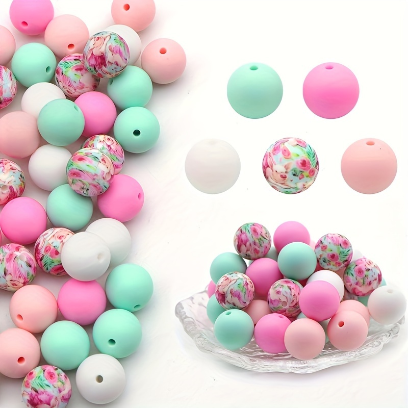 60Pcs Silicone Beads for Keychain Making, 15mm Silicone Beads Bulk Rubber  Beads for Keychains (Lovely Pink)